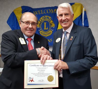 IPDG Alan Chapman receives the International Presidents Certificate of Appreciation