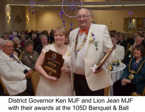 District Governor Ken Staniforth and Jean with their new Melvin Jones Fellowship awards at the District 105D Banquest and Ball